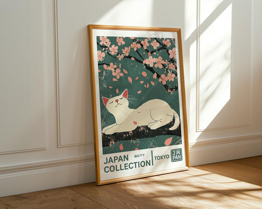 Japanese Wall Art | Sakura Cat Art Print