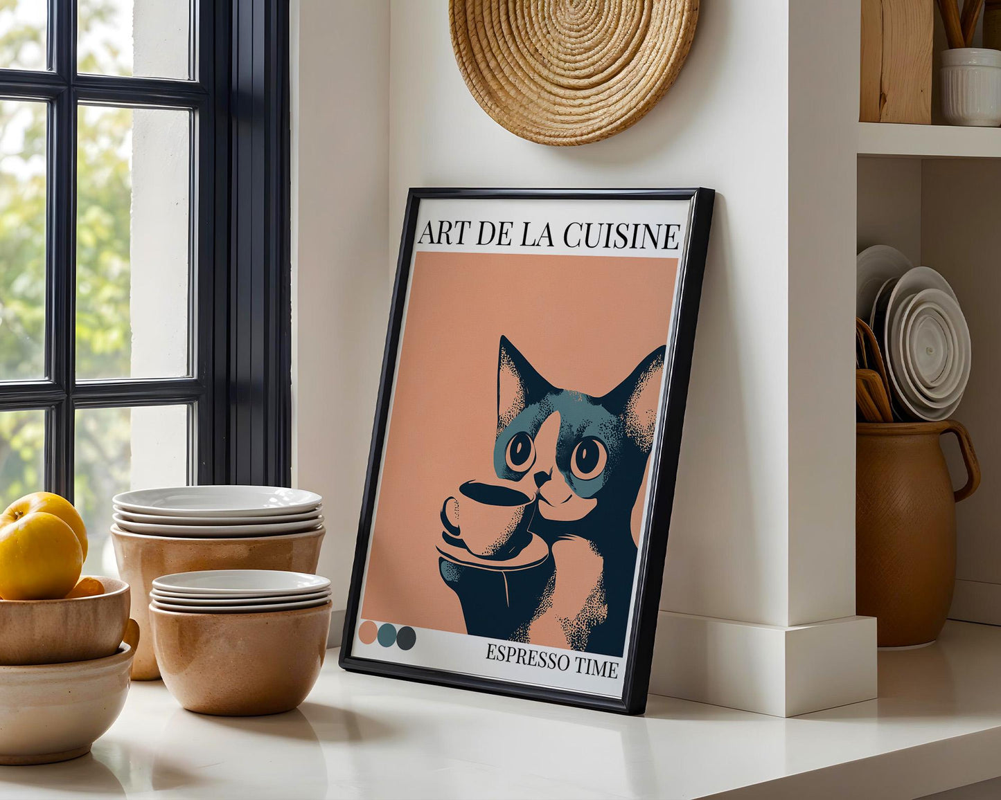 Kitchen Wall Art | Colorful Cat Coffee Poster