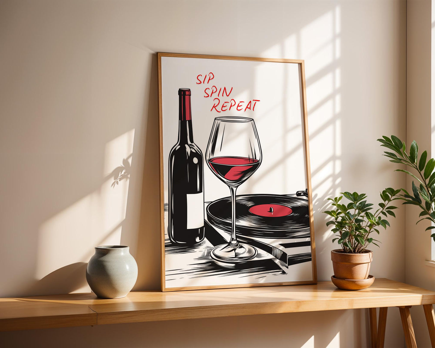 Kitchen Wall Art | Wine and Vinyl Decor Print