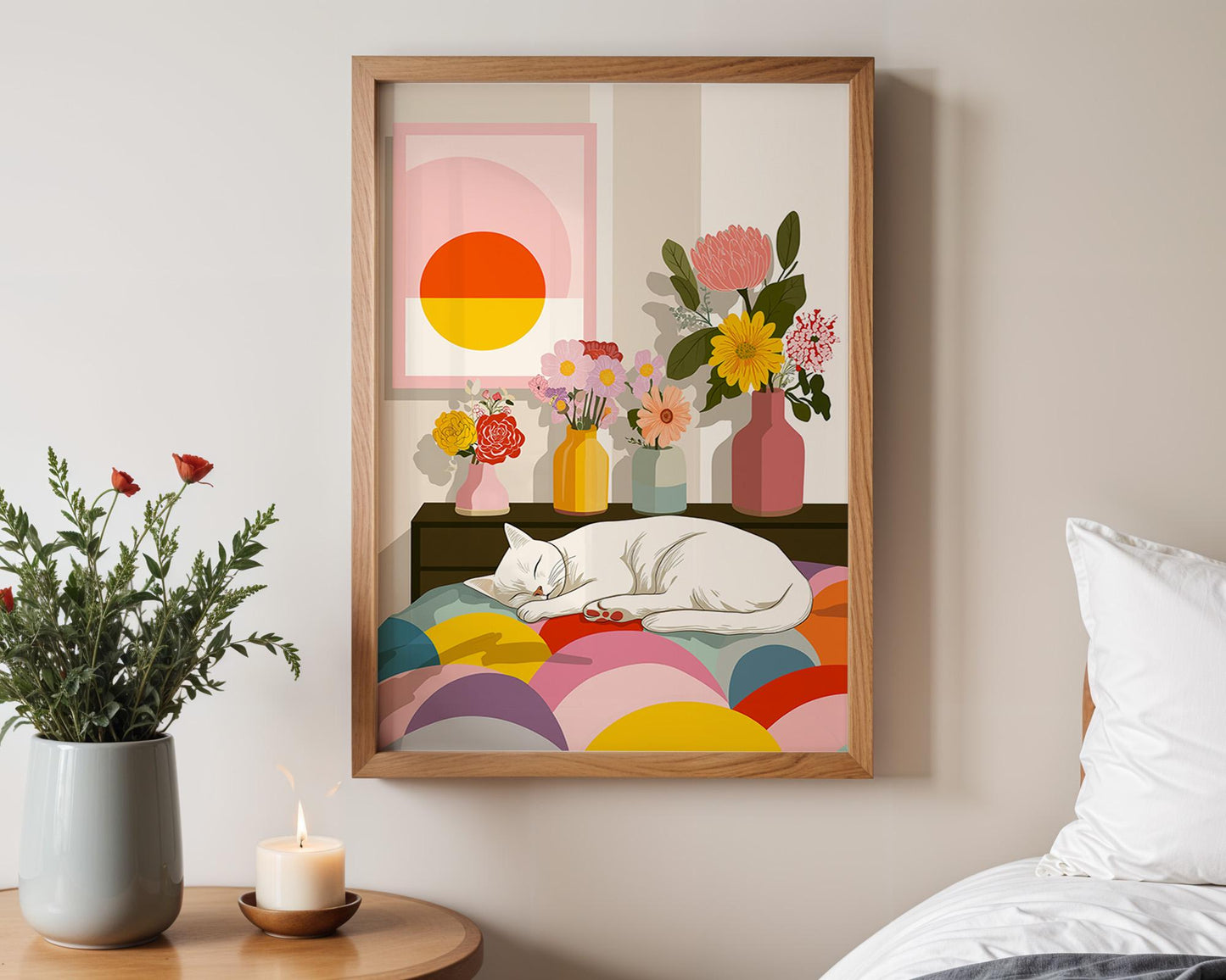 Abstract Cat Art | Retro Botanical Animal Maximalist Decor