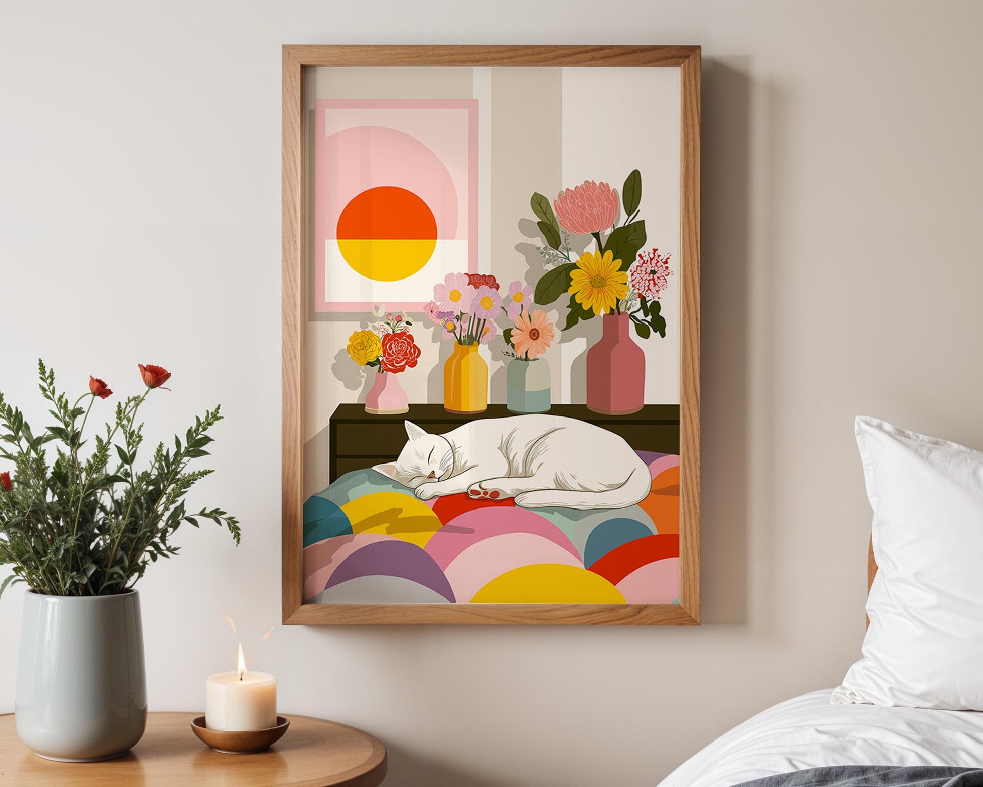 Abstract Cat Art | Retro Botanical Animal Maximalist Decor