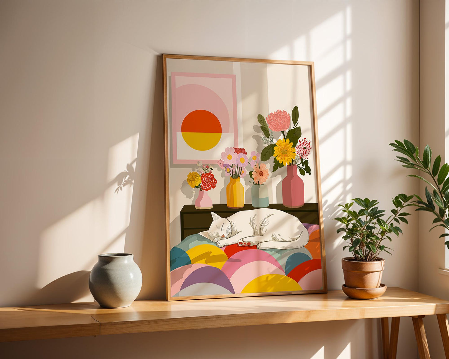 Abstract Cat Art | Retro Botanical Animal Maximalist Decor