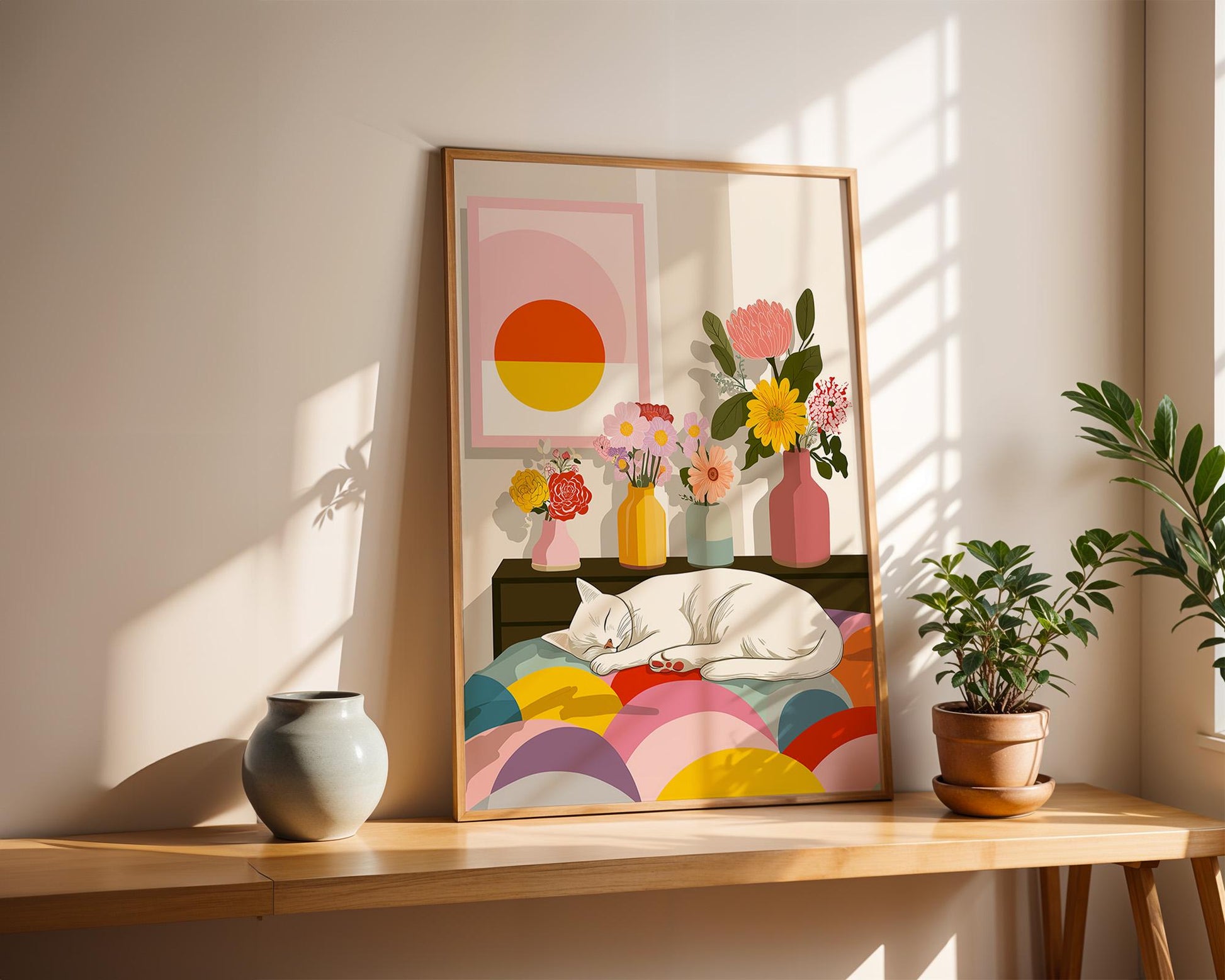 Abstract Cat Art | Retro Botanical Animal Maximalist Decor