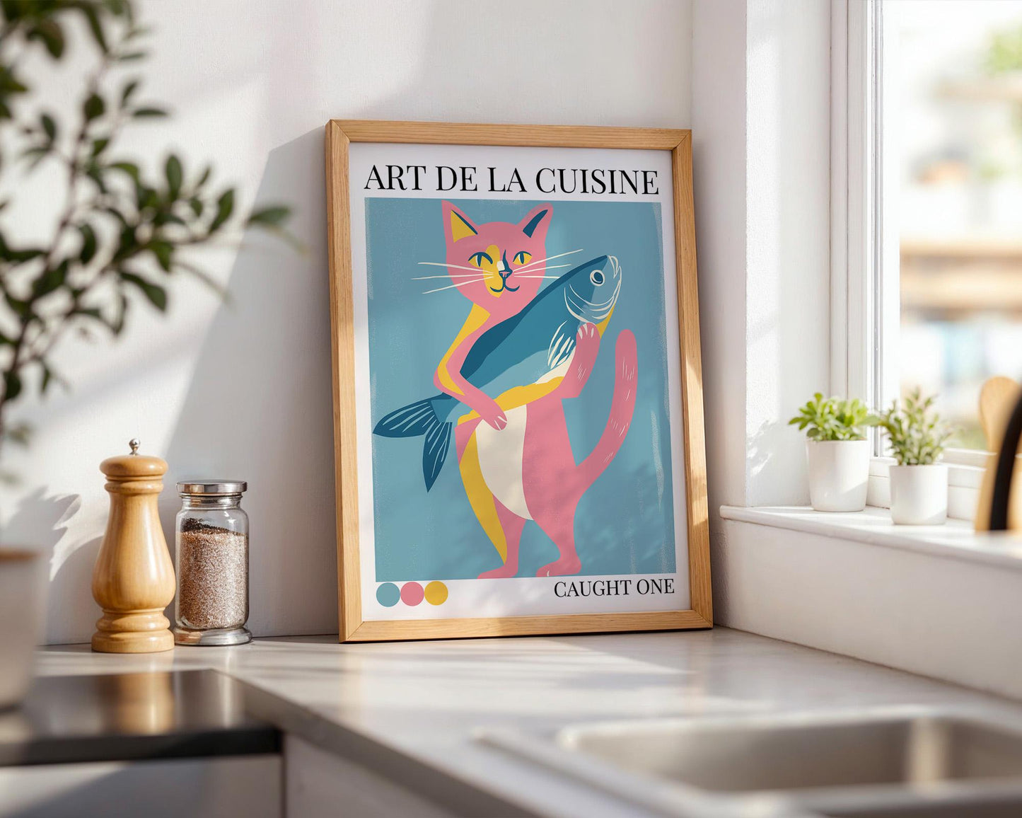 Kitchen Wall Art | Cat and Fish Poster Print