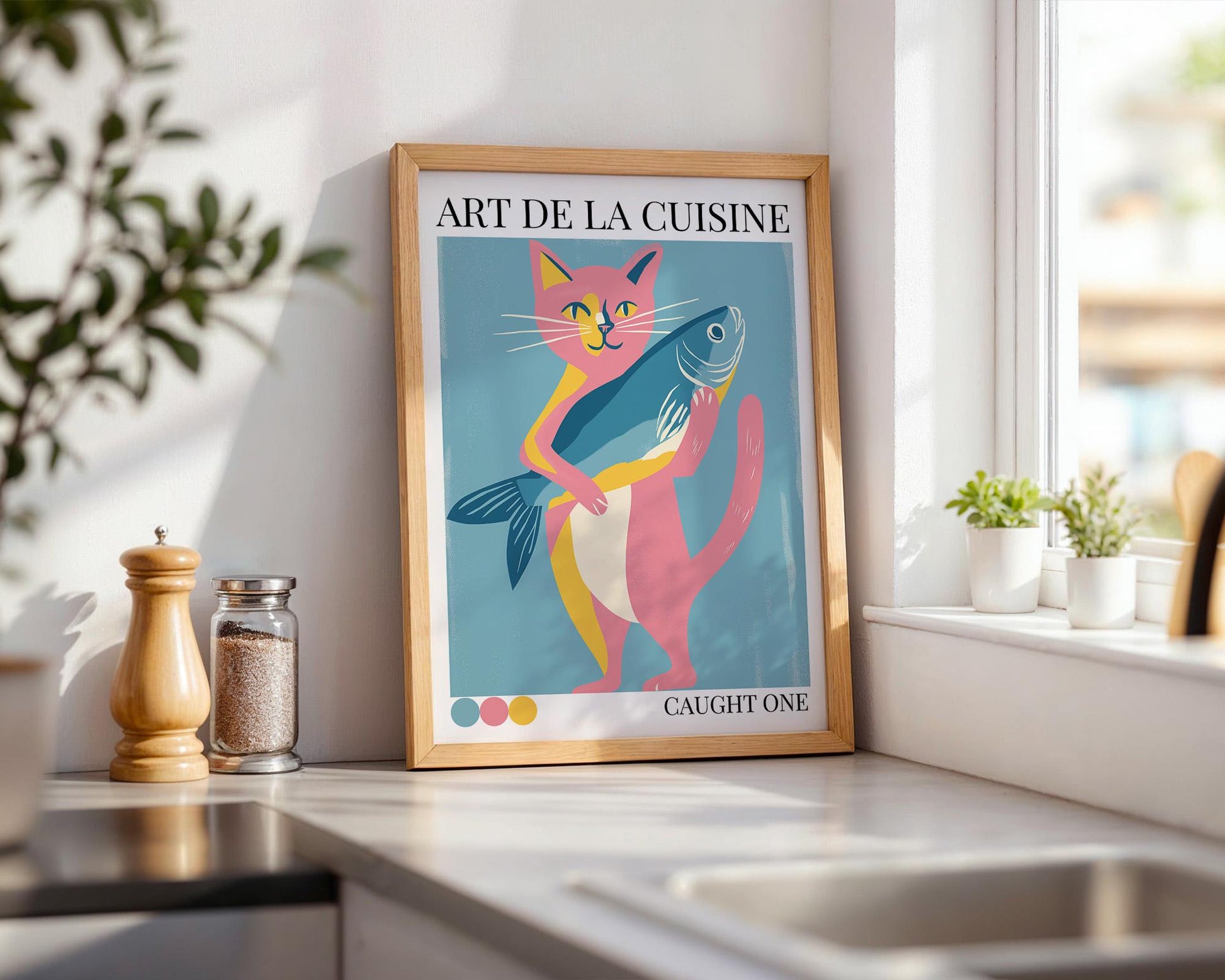 Kitchen Wall Art | Cat and Fish Poster Print