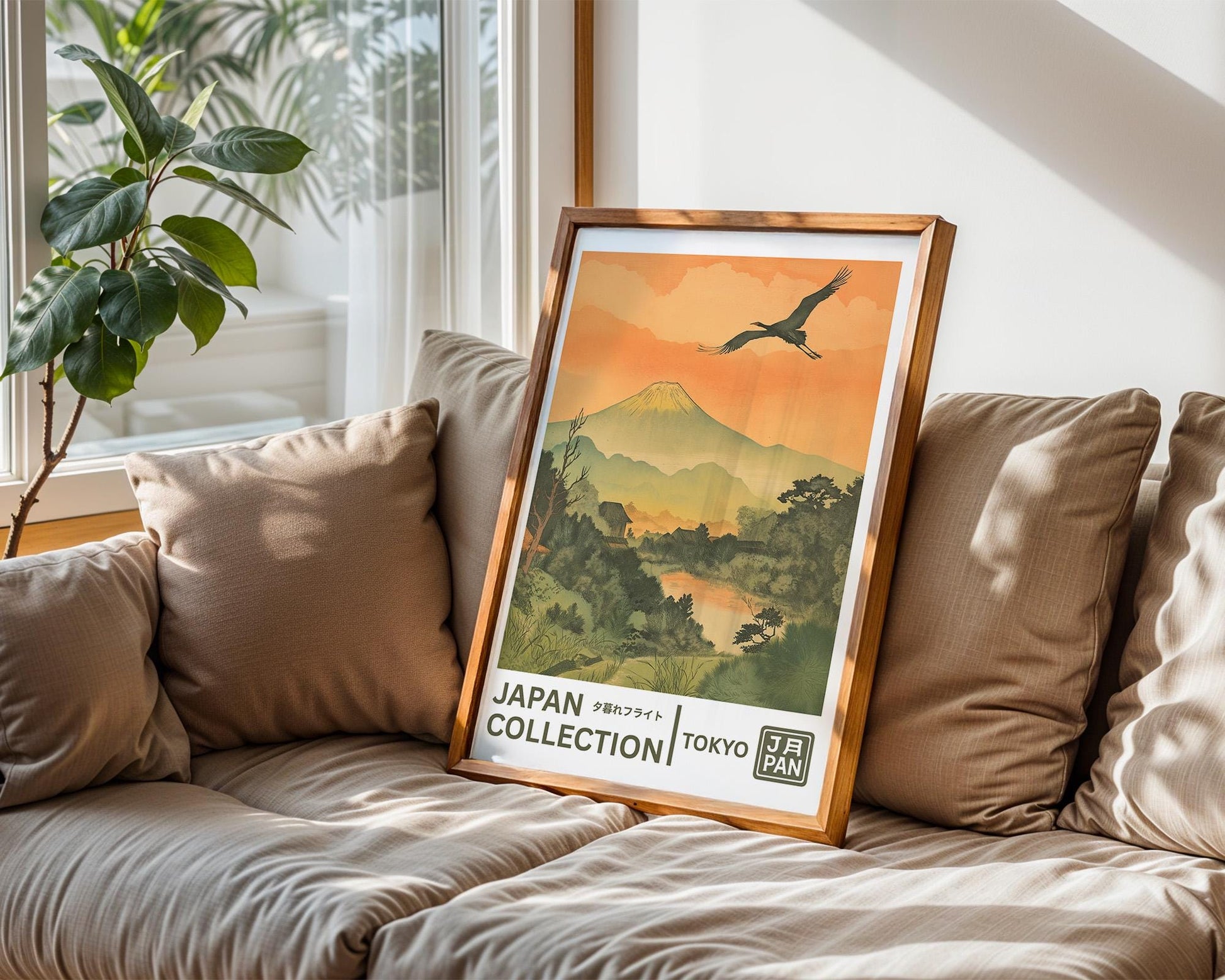 Japanese Wall Art | Ukiyo-e Crane & Mt. Fuji Artwork