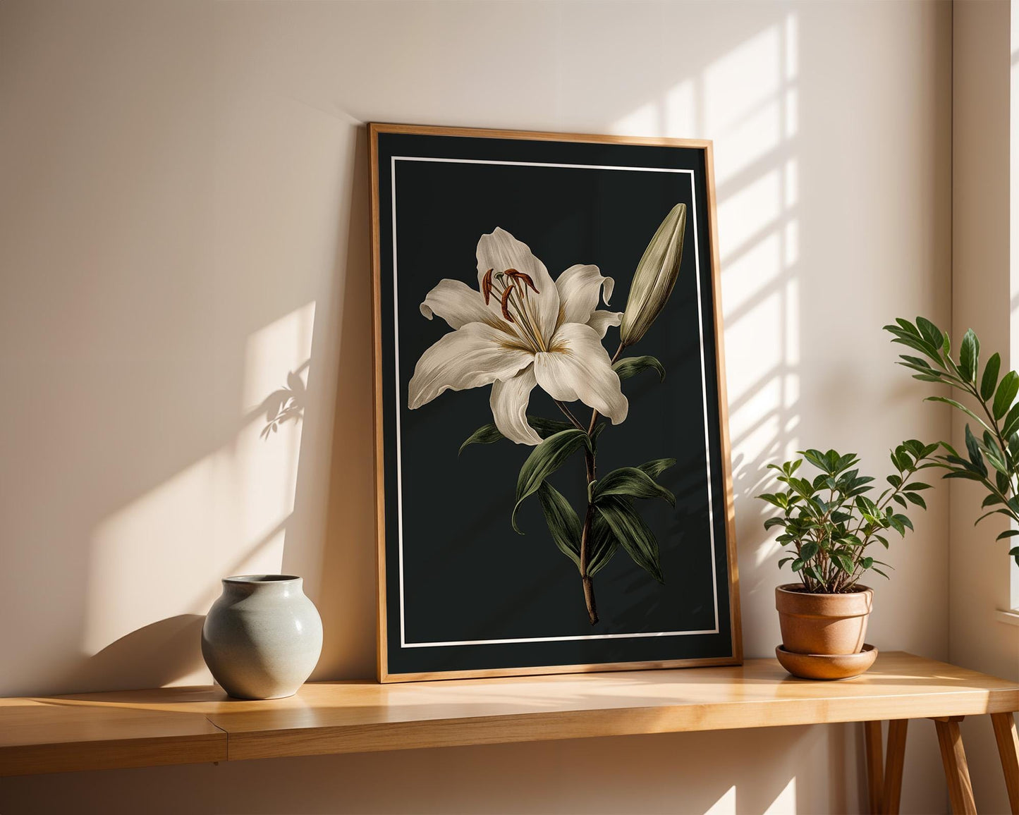 Flower Wall Decor | White Lily Retro Floral Poster