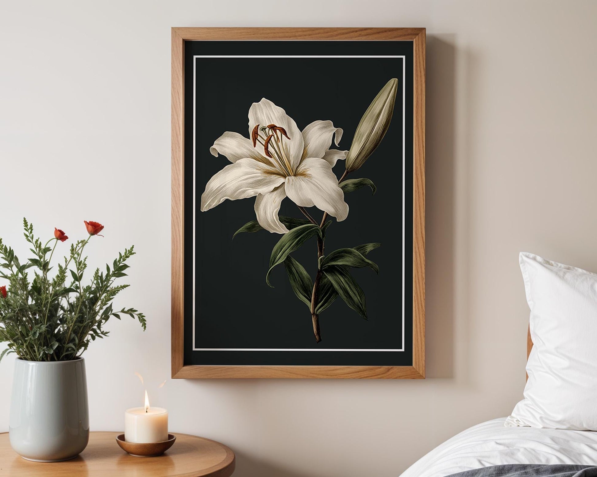 Flower Wall Decor | White Lily Retro Floral Poster