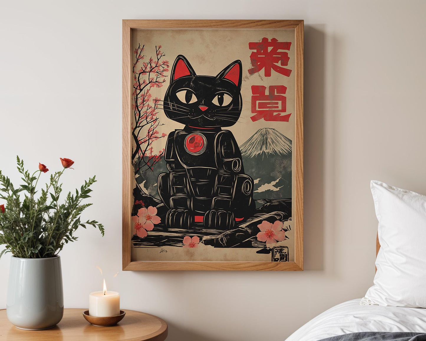 Japanese Wall Art | Japanese Black Cat Art