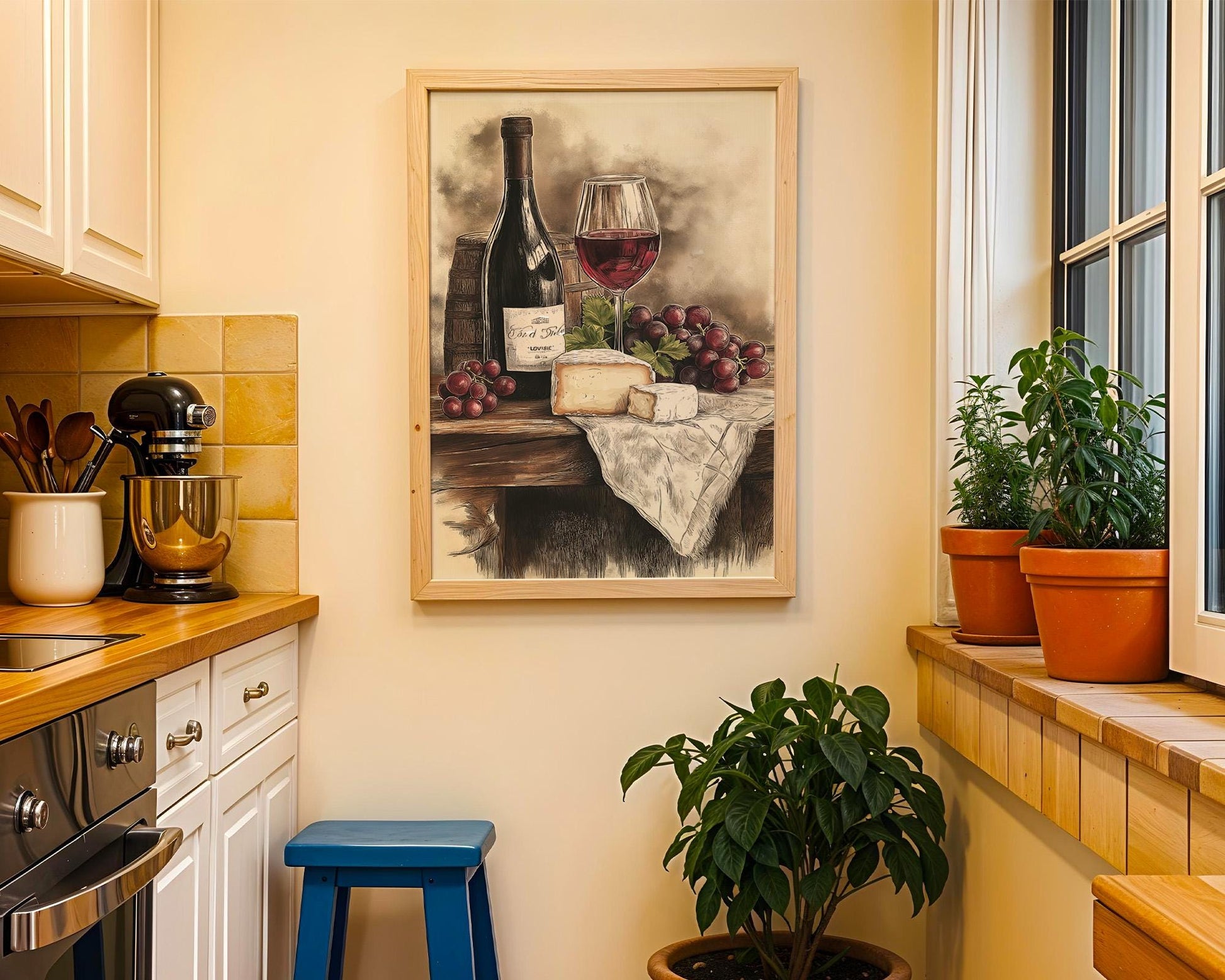 Kitchen Wall Art | Wine and Cheese Art