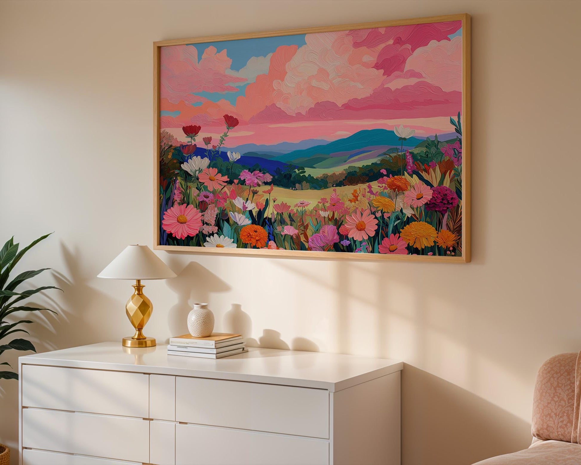 Kitchen Wall Art | Pink Maximalist Floral Print