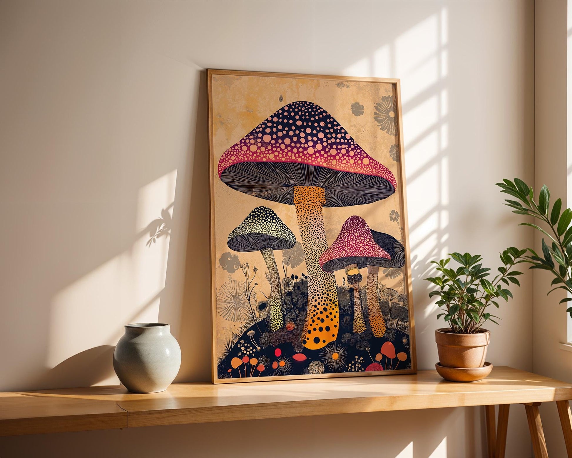 Japanese Wall Art | Mushroom Wall Decor