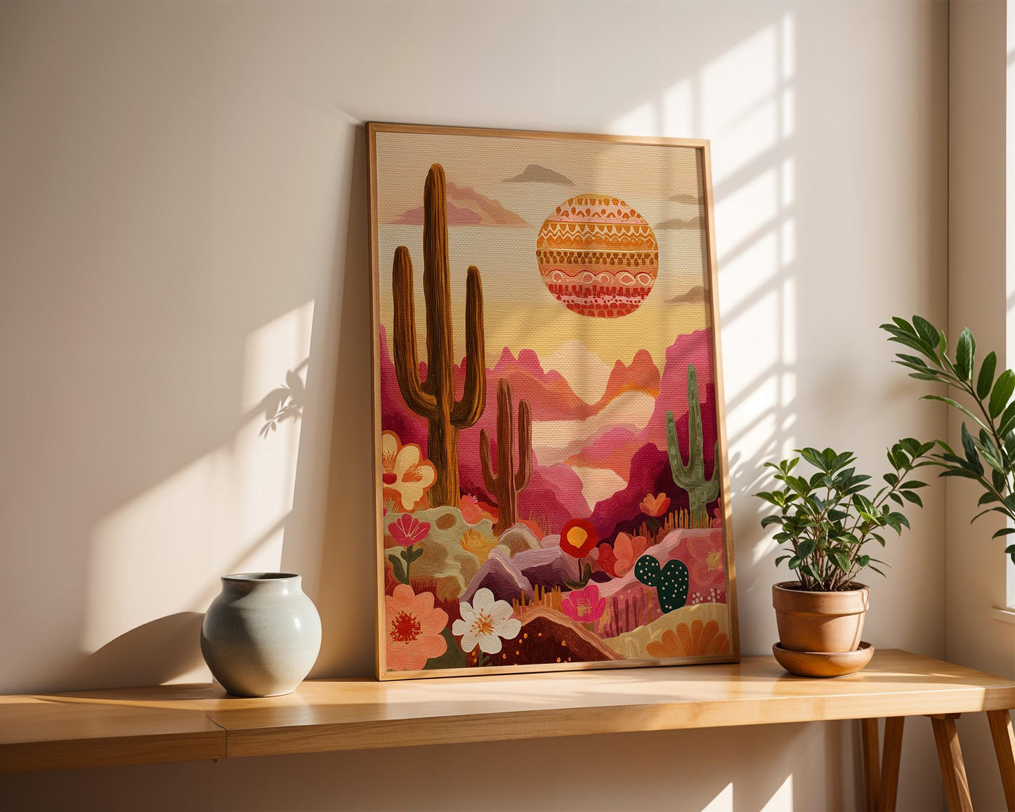 Maximalist Desert Wall Art | Abstract Retro Cactus Print