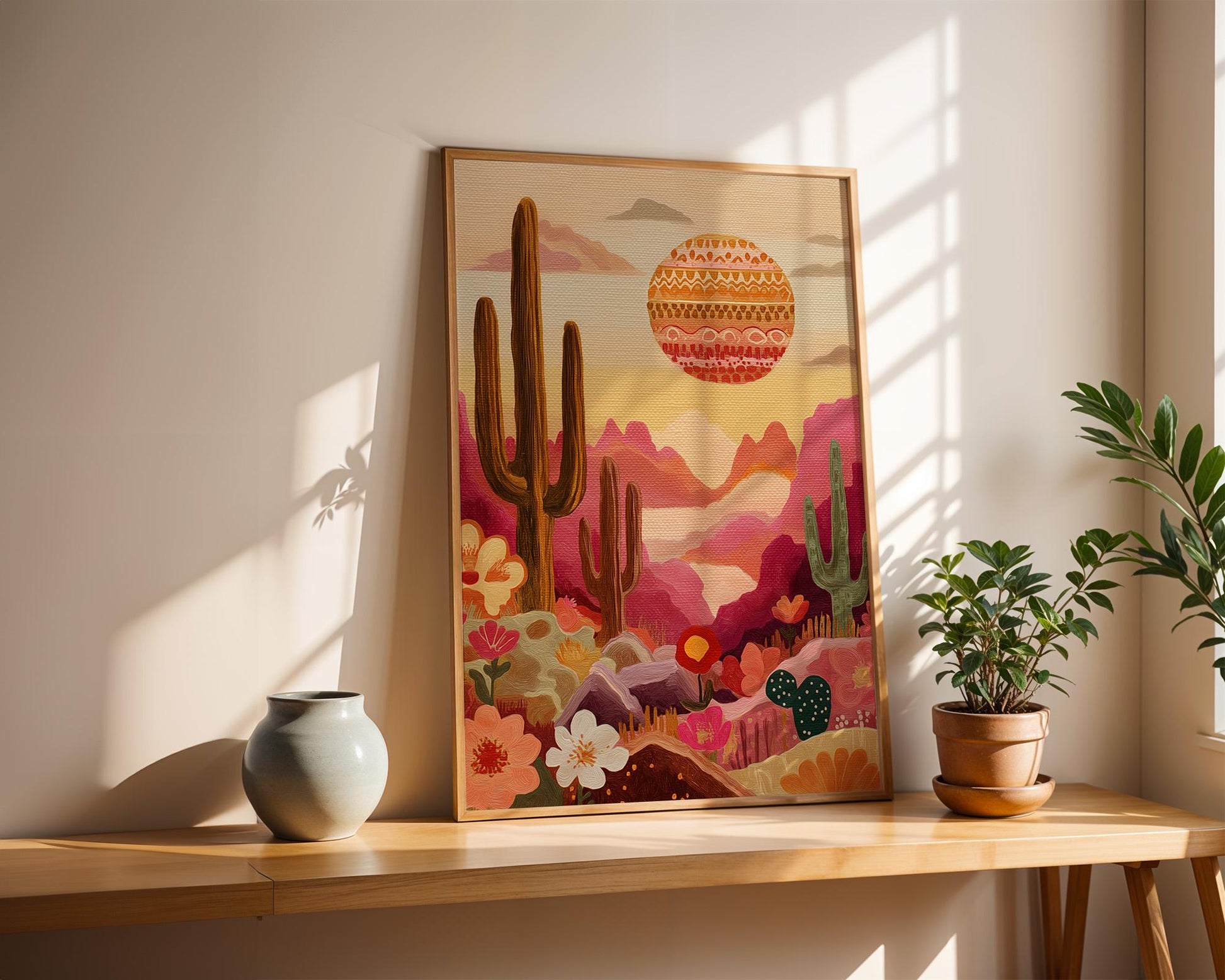 Maximalist Desert Wall Art | Abstract Retro Cactus Print