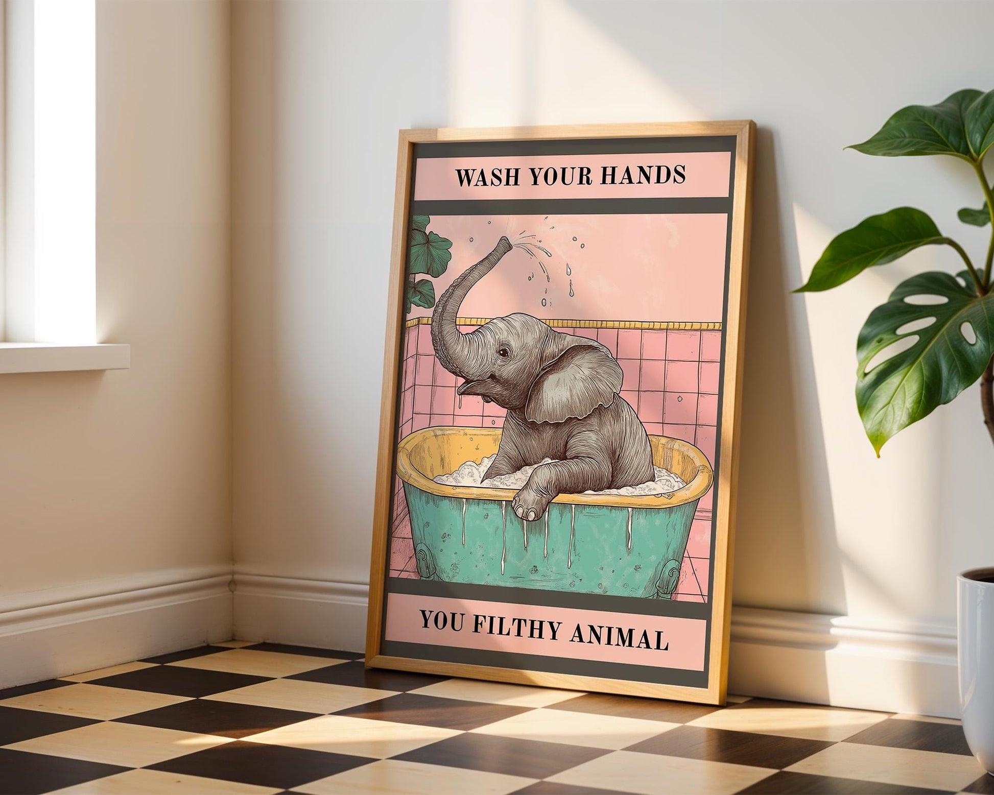 Bathroom Wall Art | Funny Elephant Bathroom Poster