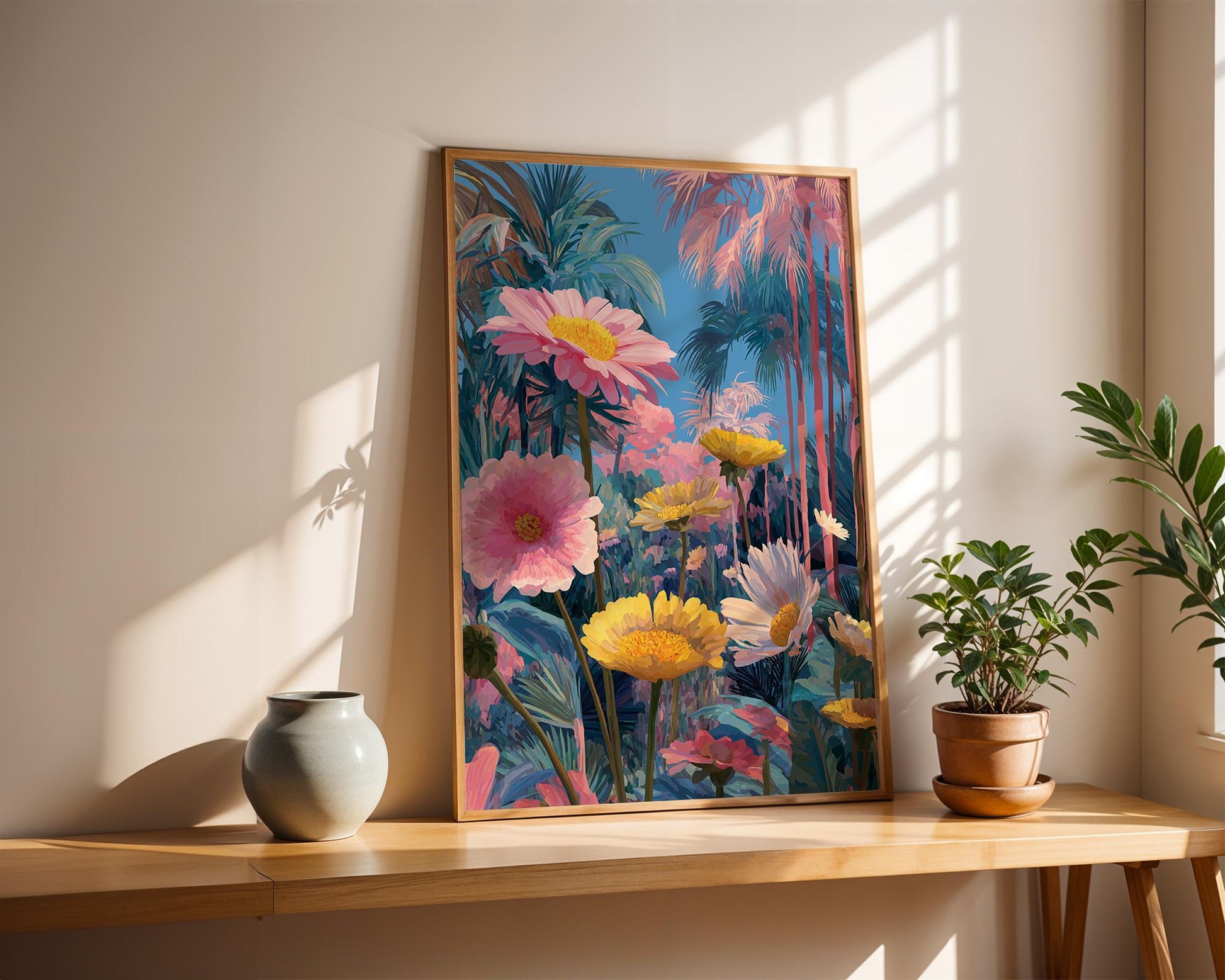 Maximalist Floral Wall Art | Vibrant Abstract Desert Oasis Print