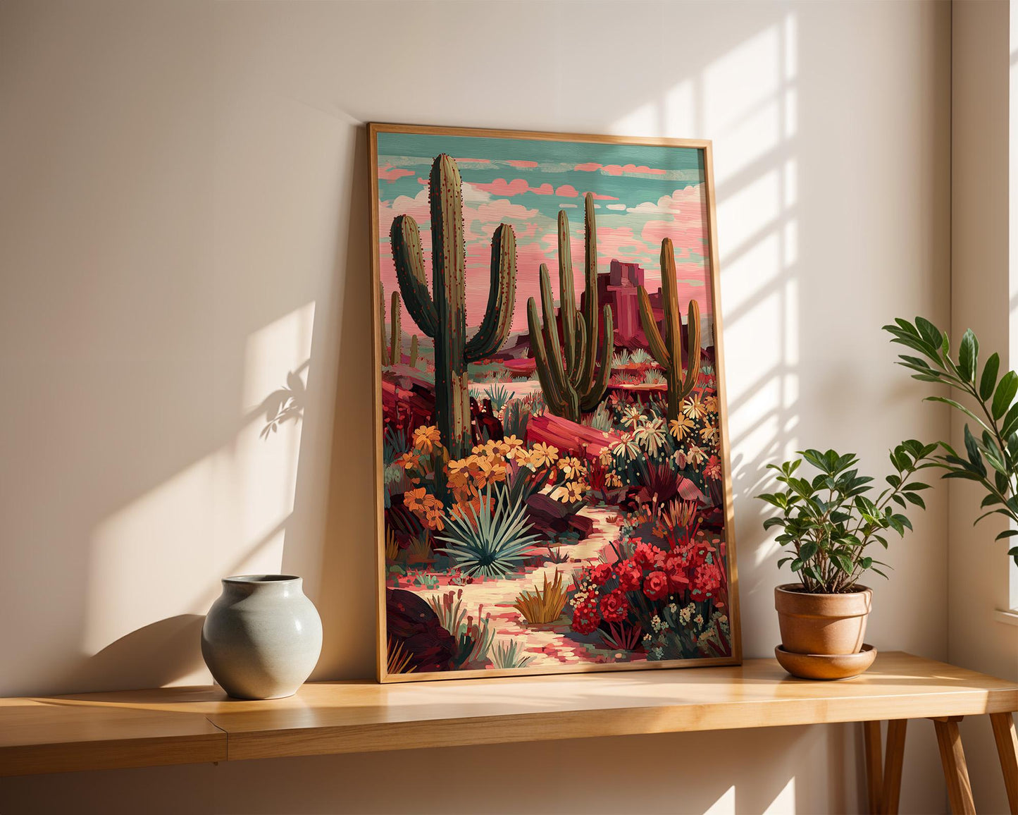 Maximalist Floral Wall Art | Vibrant Desert Cactus Print