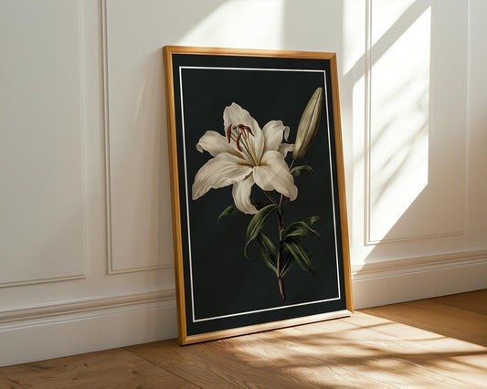 Flower Wall Decor | White Lily Retro Floral Poster