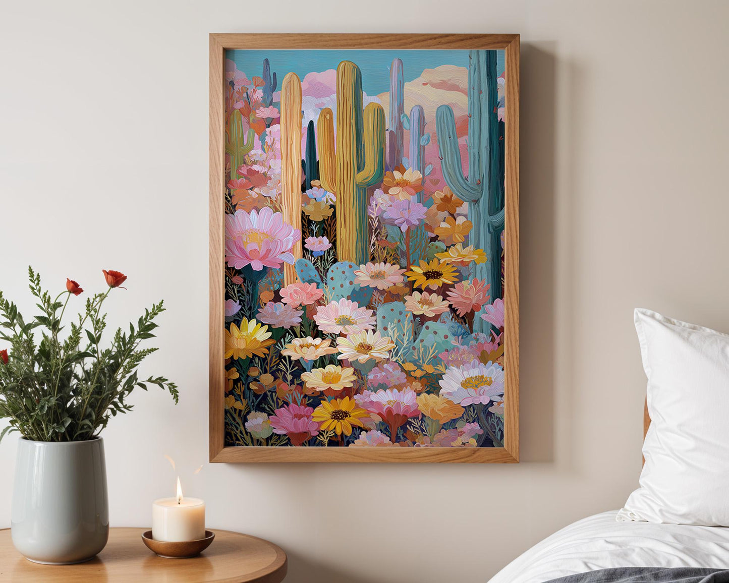 Maximalist Floral Wall Art | Vibrant Cactus Print Abstract Boho Decor