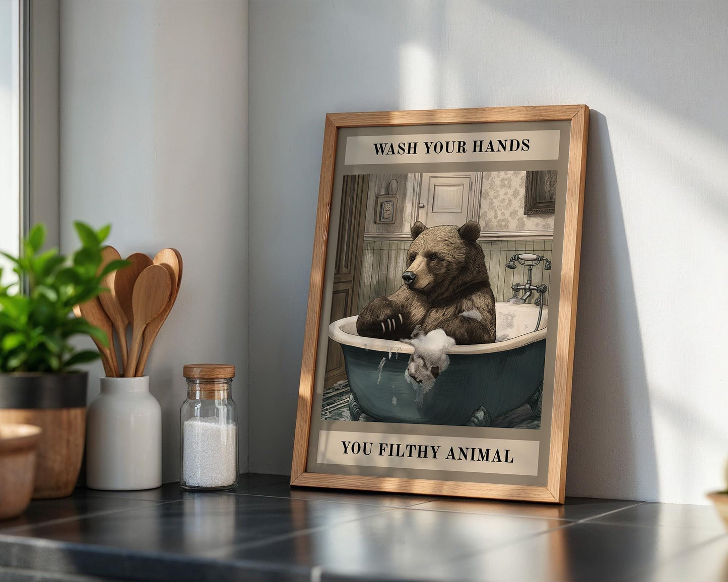 Bathroom Wall Art | Funny Bear Bathroom Decor