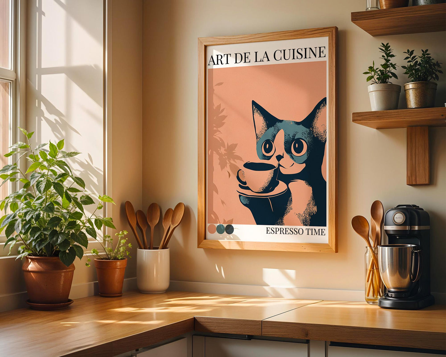 Kitchen Wall Art | Colorful Cat Coffee Poster