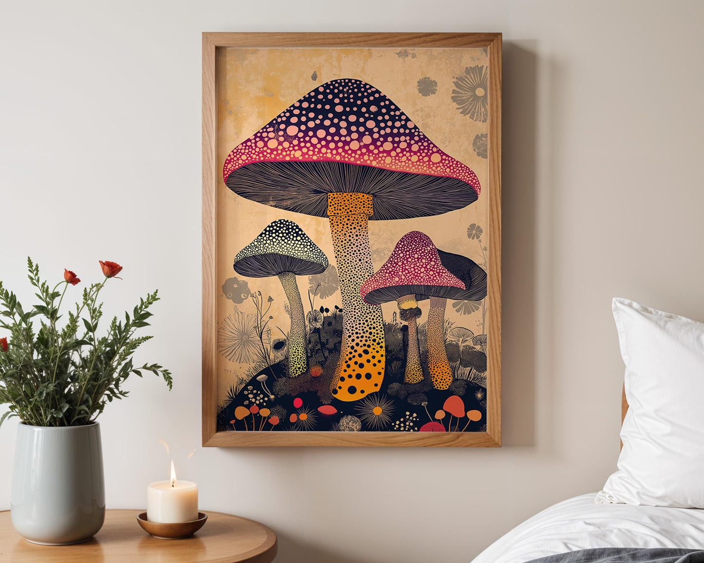 Japanese Wall Art | Mushroom Wall Decor