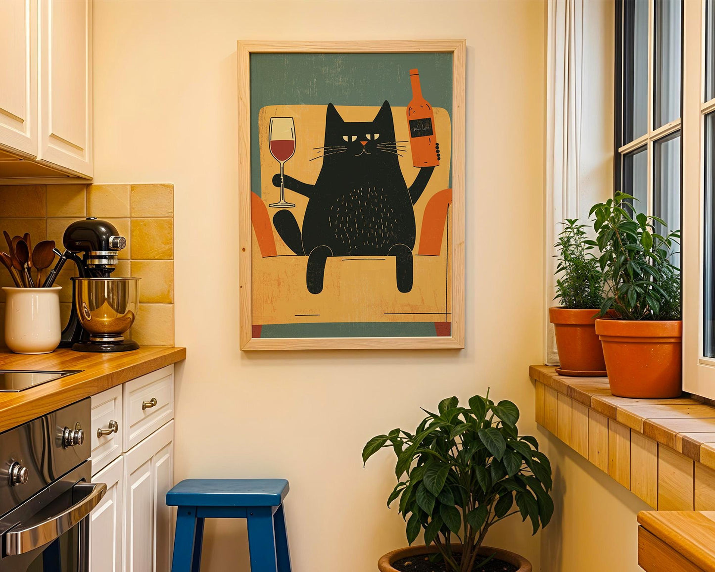 Kitchen Wall Art | Black Cat Wine Art
