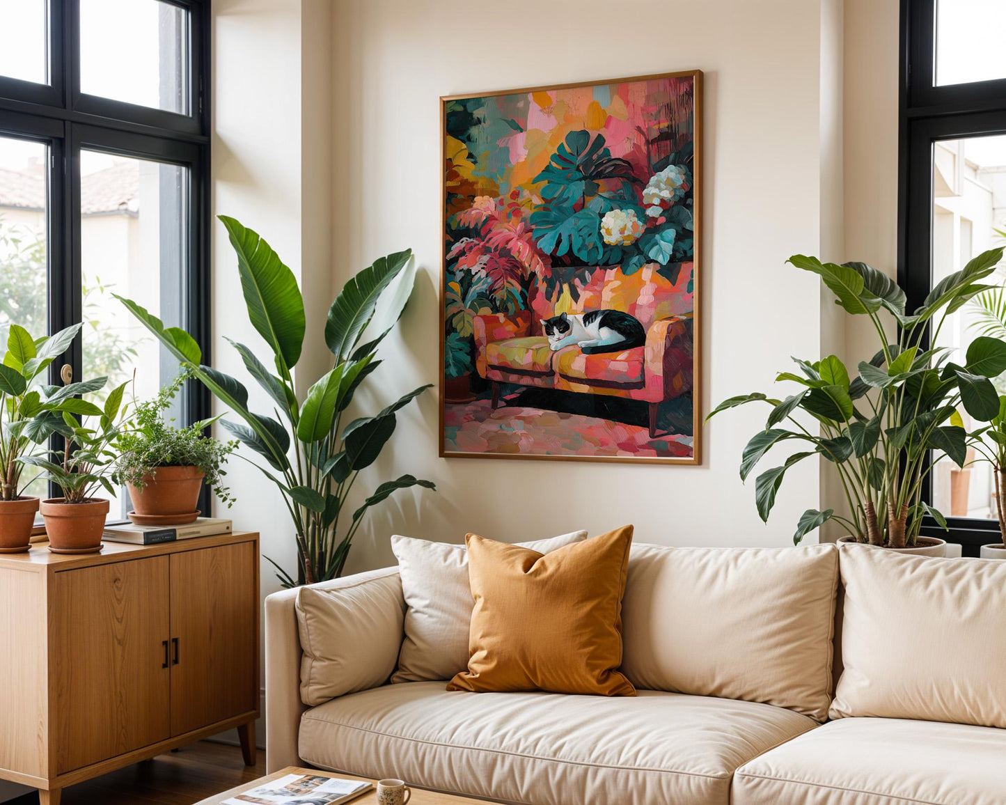 Maximalist 1970s Decor | Abstract Cat Wall Art