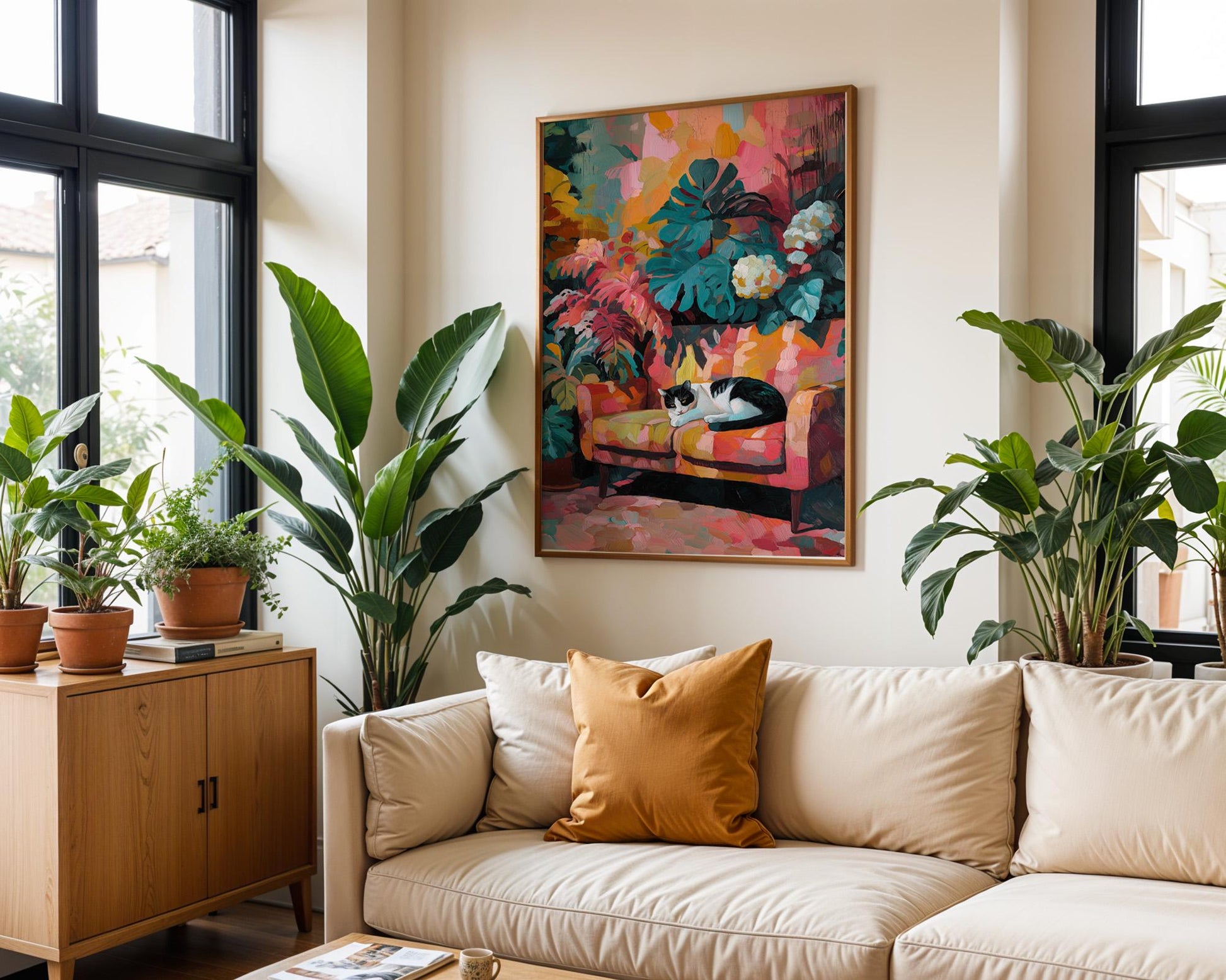 Maximalist 1970s Decor | Abstract Cat Wall Art