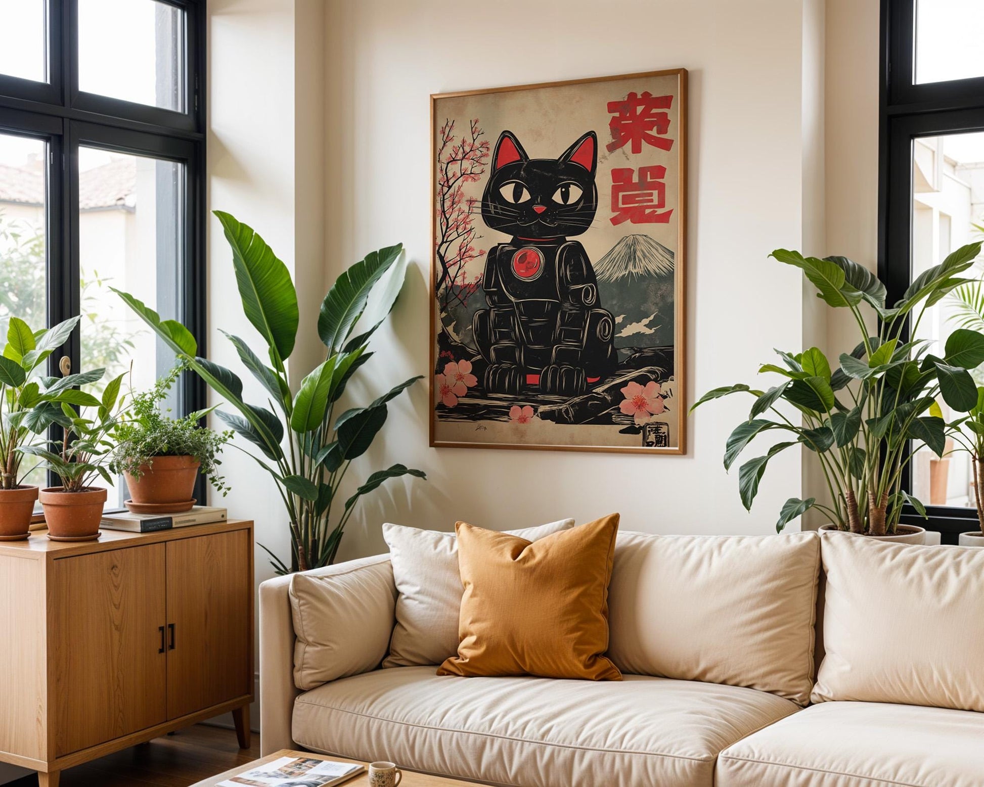 Japanese Wall Art | Japanese Black Cat Art