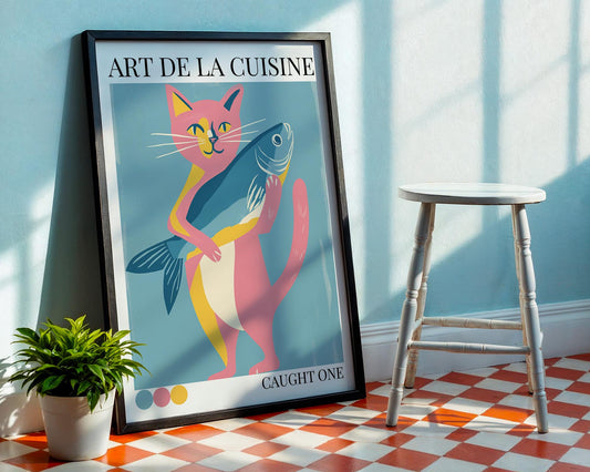 Kitchen Wall Art | Cat and Fish Poster Print