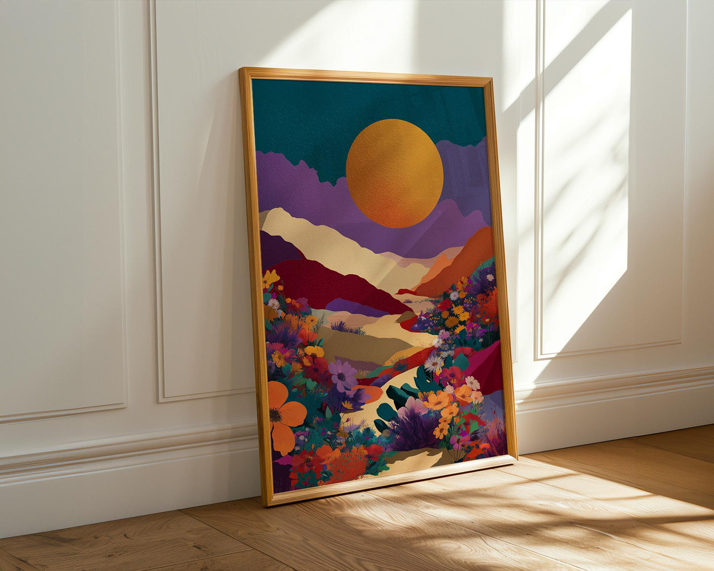 Maximalist Floral Wall Art | Abstract Desert Sunrise Boho Print