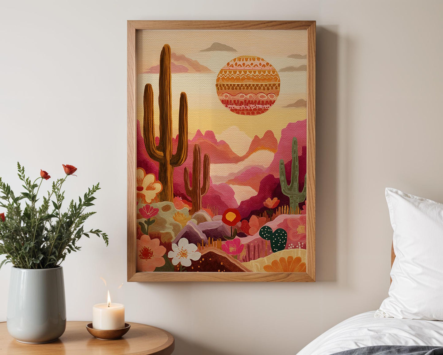 Maximalist Desert Wall Art | Abstract Retro Cactus Print