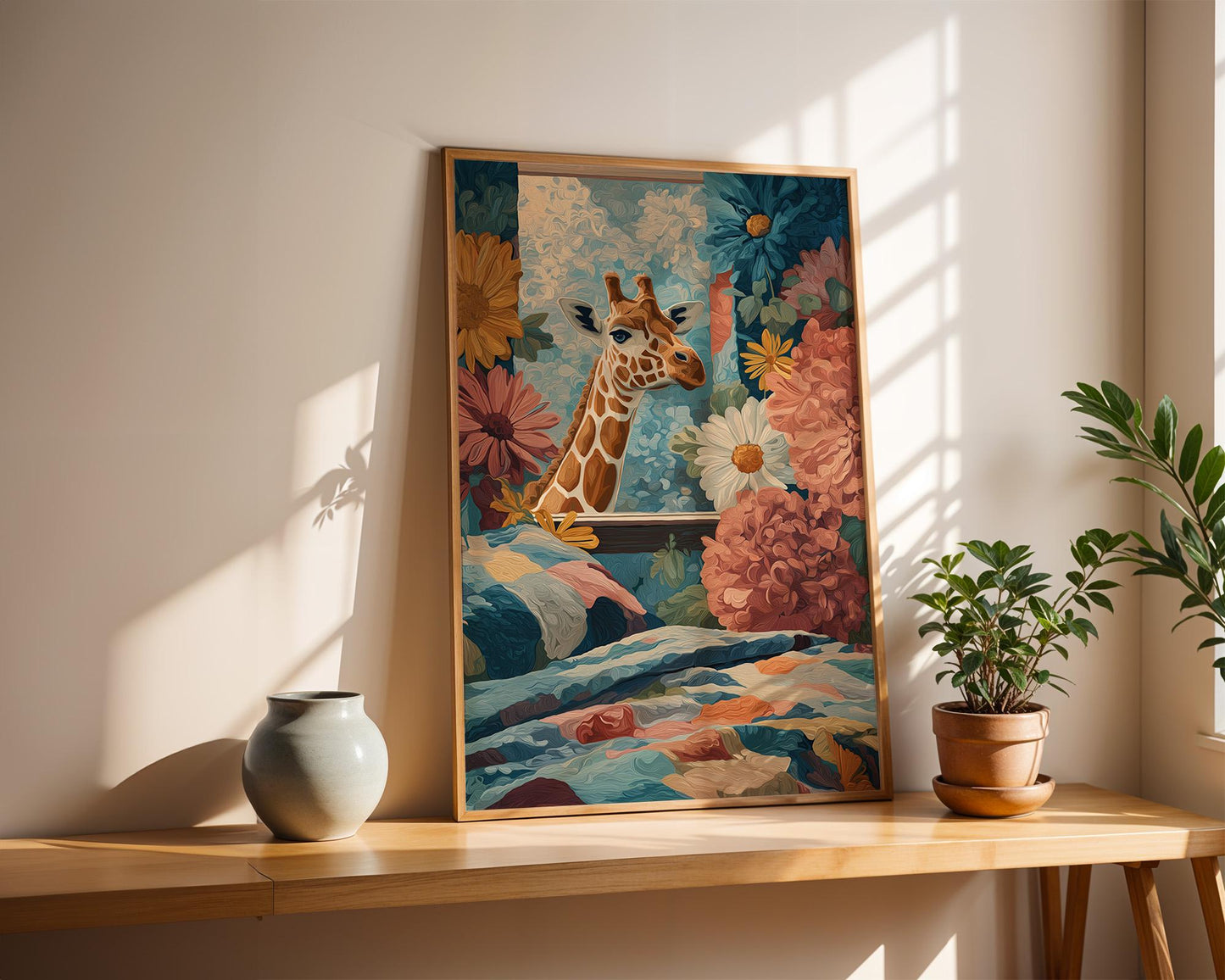 Dopamine Decor | Giraffe Quirky Animal Floral Print