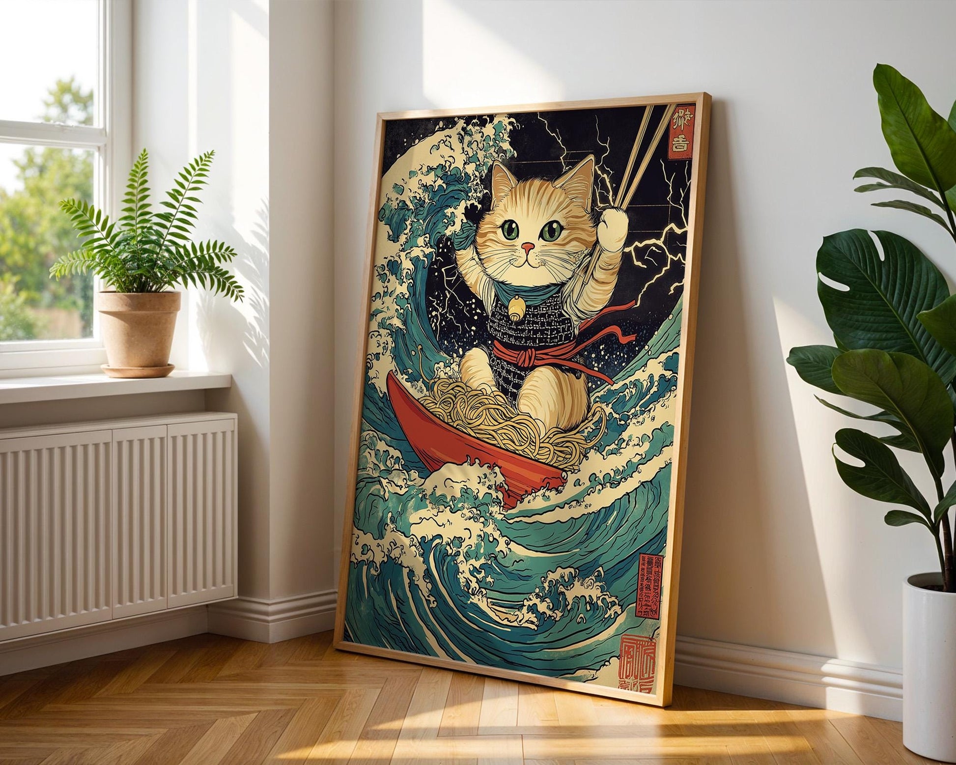 Japanese Wall Art | Samurai Cat Poster