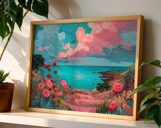 Floral Dopamine Decor | Colorful Pink Floral Print Abstract Boho Decor