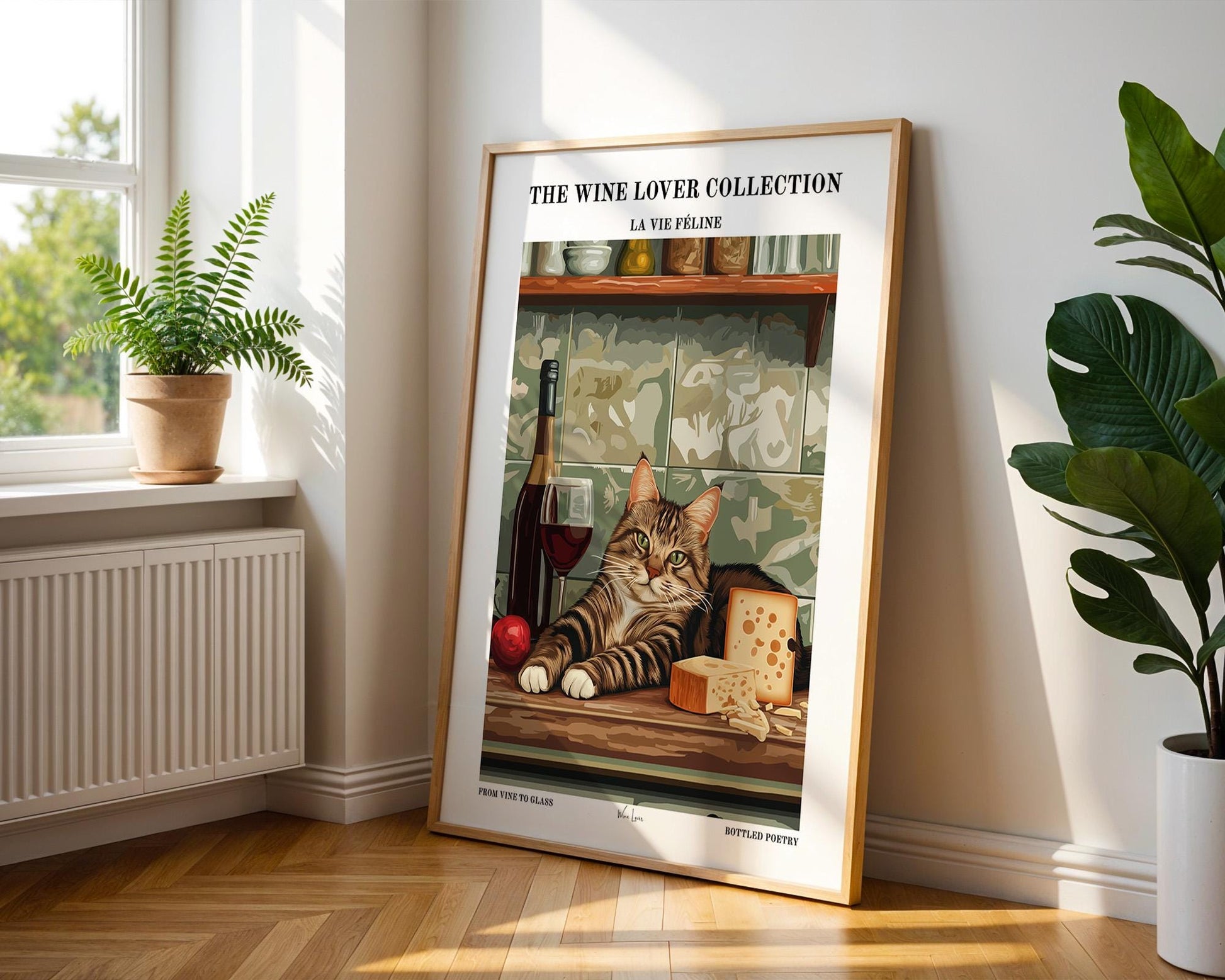 Kitchen Wall Art | Cat, Wine and Cheese Art
