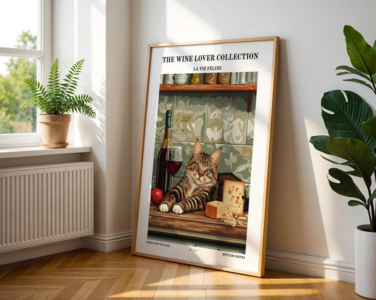 Kitchen Wall Art | Cat, Wine and Cheese Art
