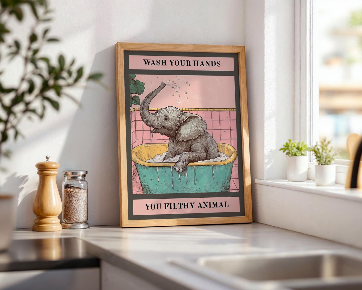 Bathroom Wall Art | Funny Elephant Bathroom Poster
