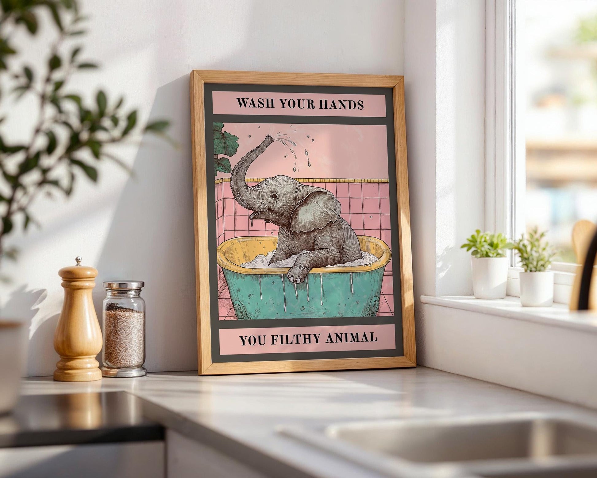 Bathroom Wall Art | Funny Elephant Bathroom Poster