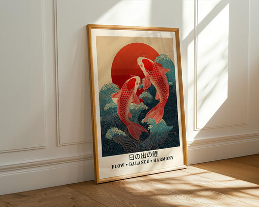 Japanese Wall Art | Retro Koi Fish Art Print