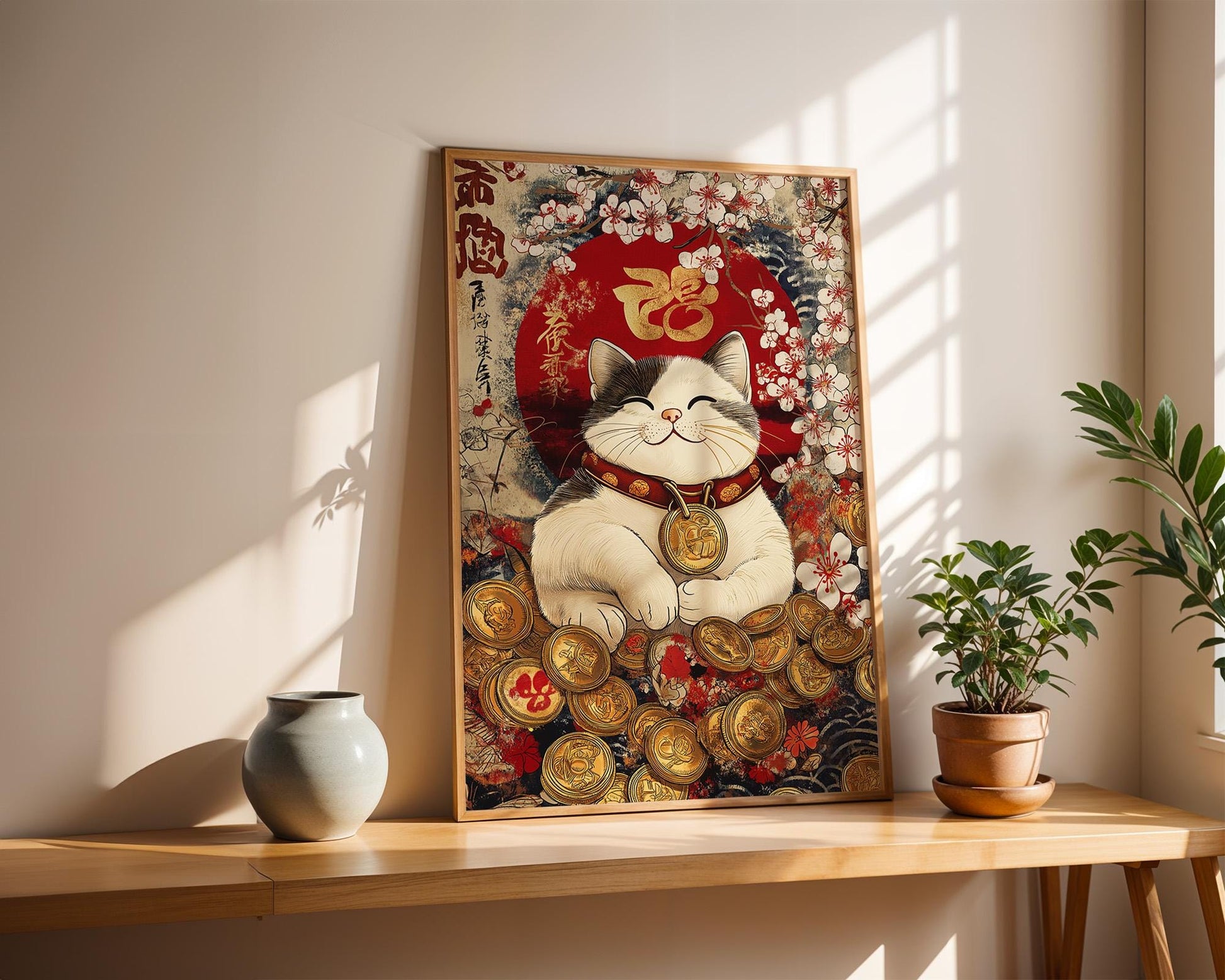 Japanese Wall Art | Lucky Cat Maneki Neko Wall Decor