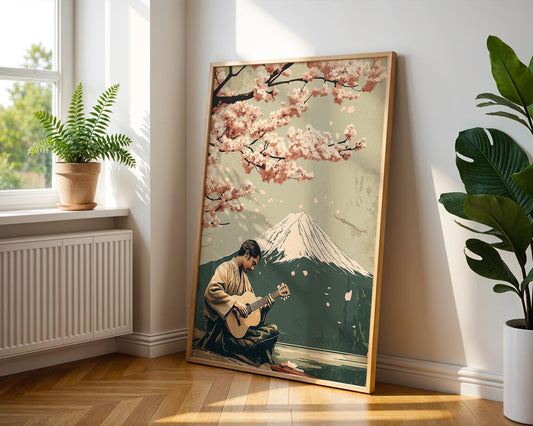 Japanese Wall Art Print | Cherry Blossom Art & Mount Fuji Poster