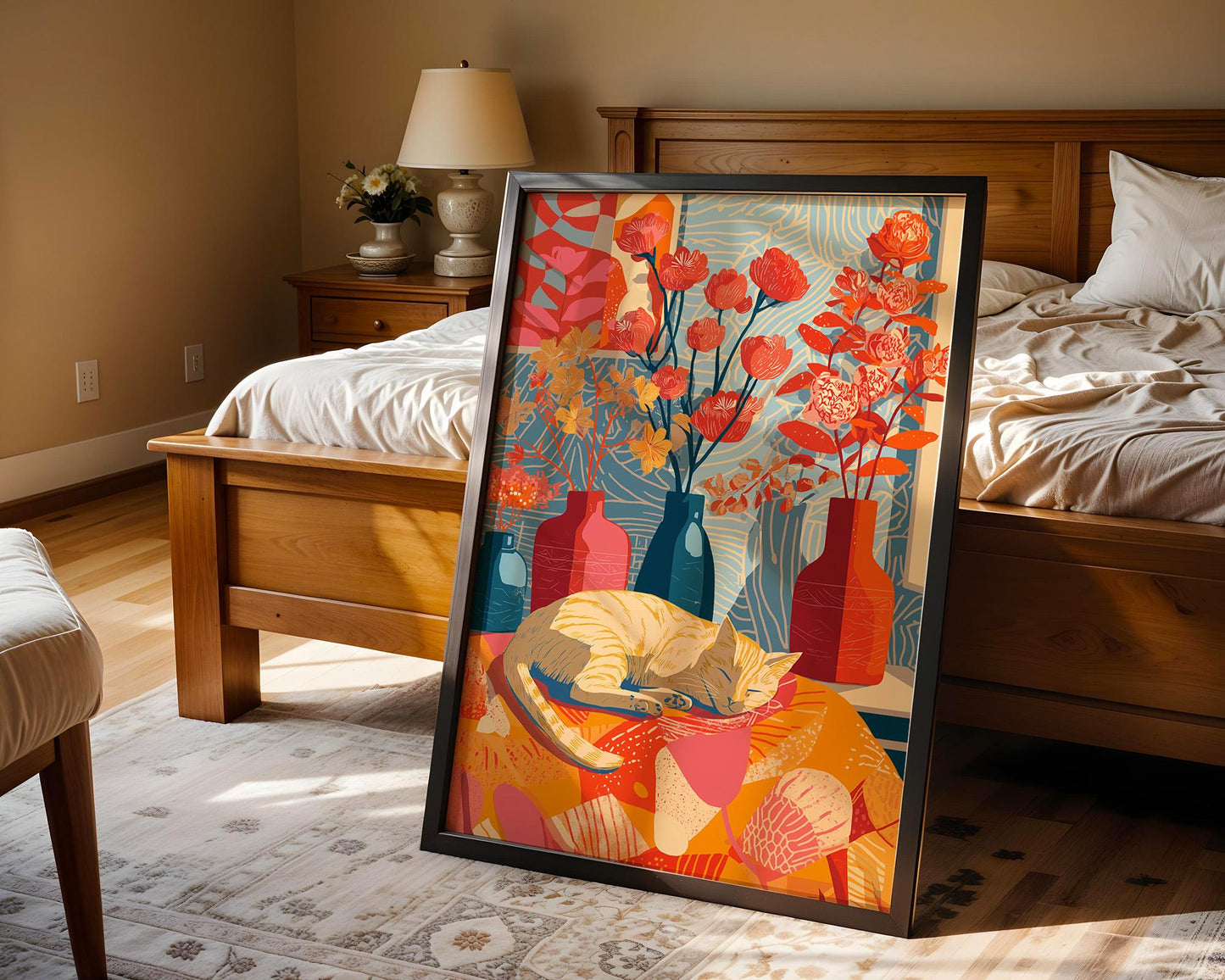 Abstract Cat Art | Retro Botanical Animal Maximalist Decor