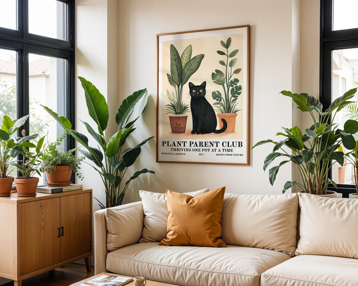 Flower Wall Decor | Black Cat Houseplant Poster