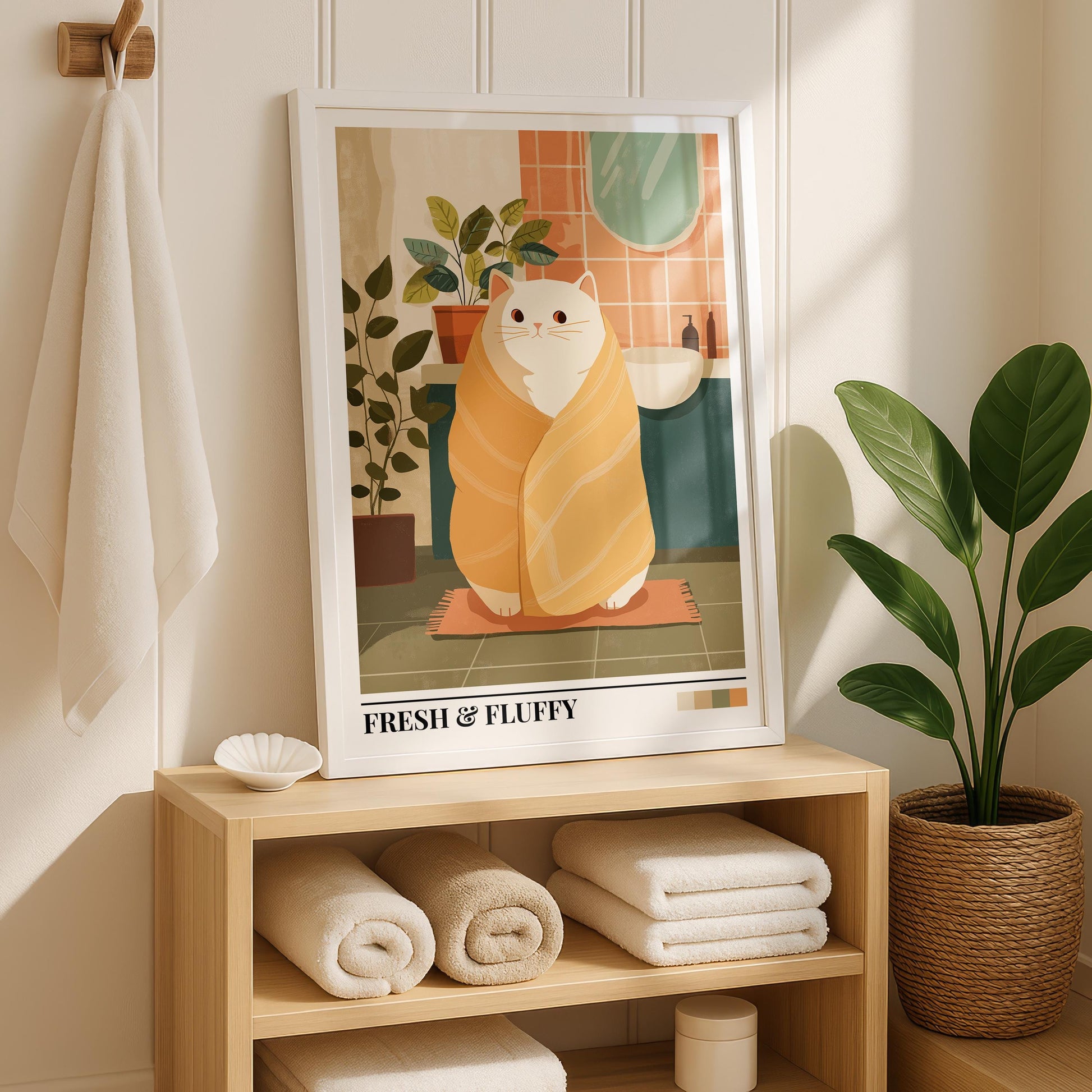 Bathroom Wall Art | Colorful Cat Bathroom Art Print