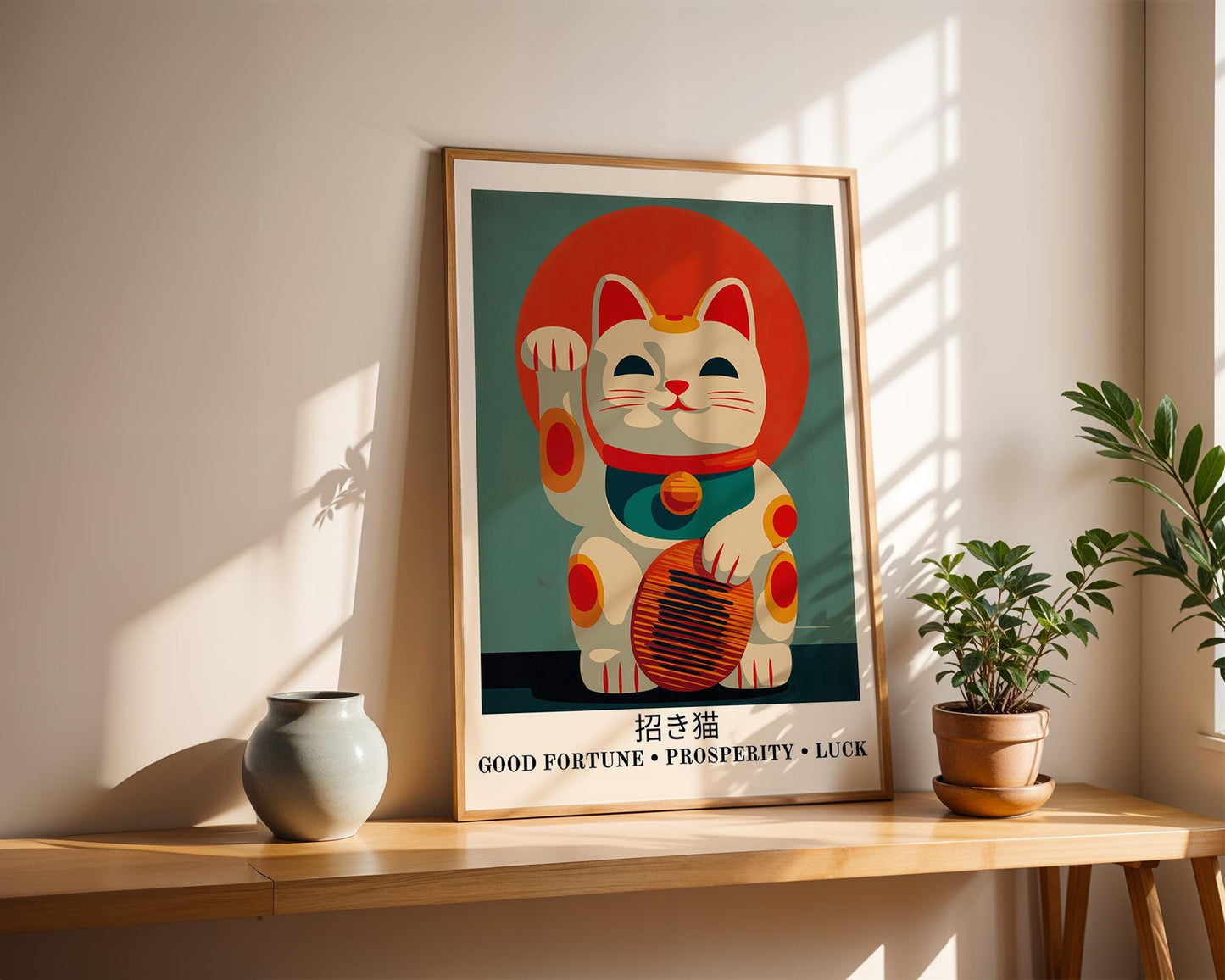 Japanese Wall Art | Japanese Lucky Cat Maneki Neko Art Print