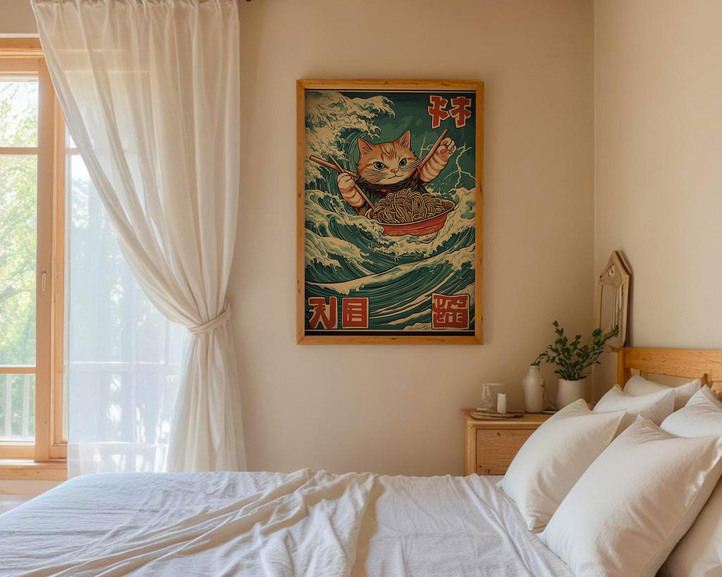 Japanese Wall Art | Samurai Cat Ramen Poster
