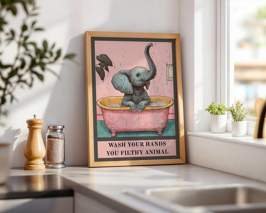 Bathroom Wall Art | Funny Elephant Bathroom Poster