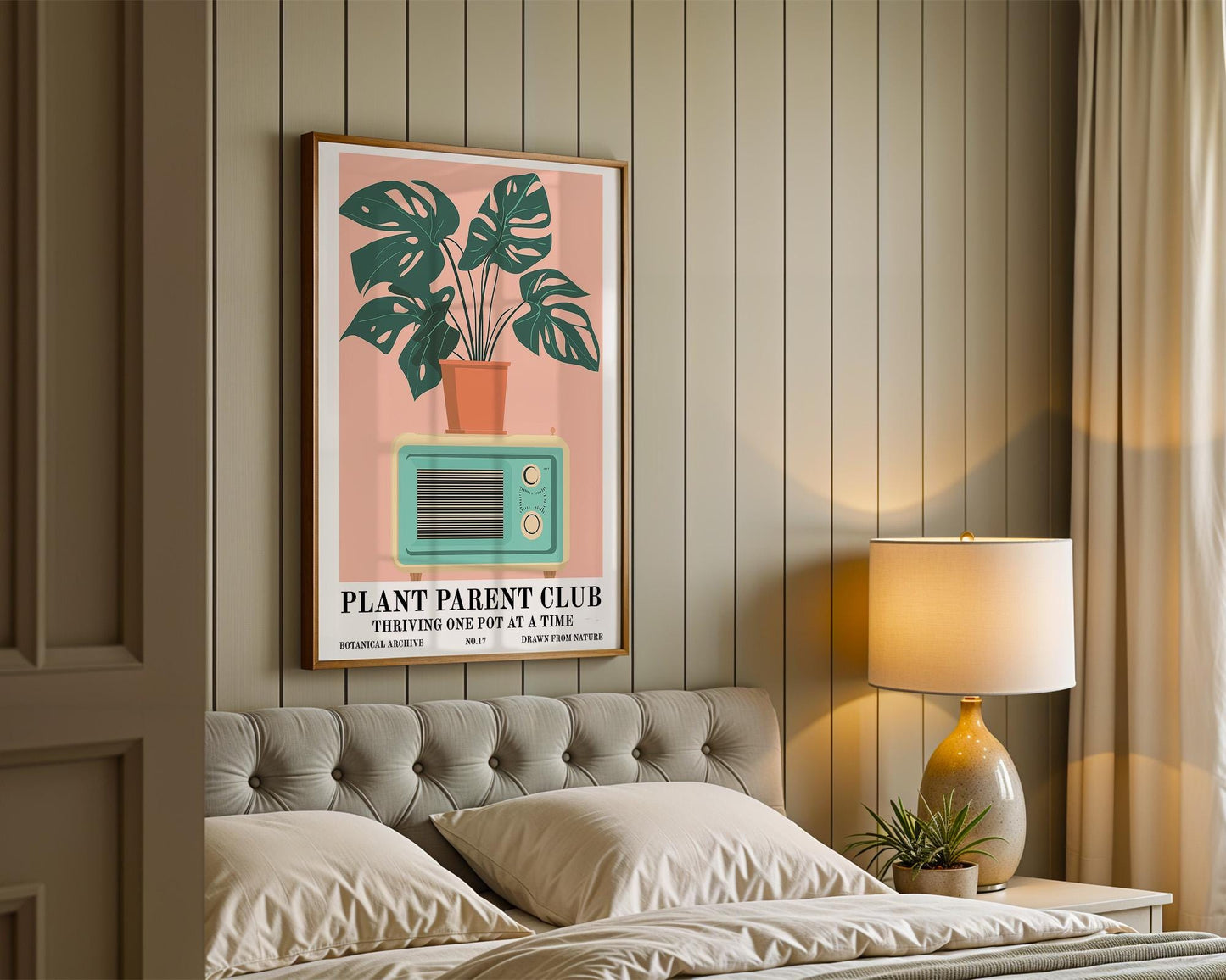 Flower Wall Decor | Retro Radio and Plant Artwork